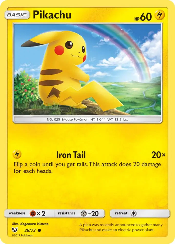 Pikachu (28/73) (Lets Play Pikachu Cracked Ice Holo) (Theme Deck Exclusives) [Sun & Moon: Shining Legends] - Pokemon