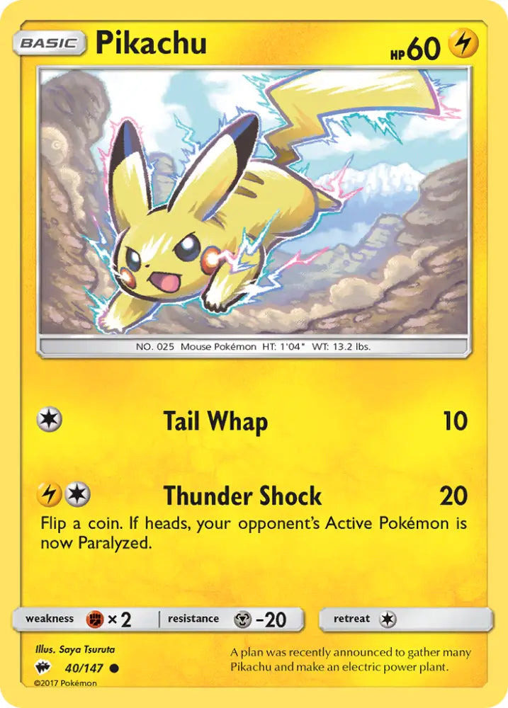 Pikachu (40/147) [Sun & Moon: Burning Shadows] - Pokemon Single