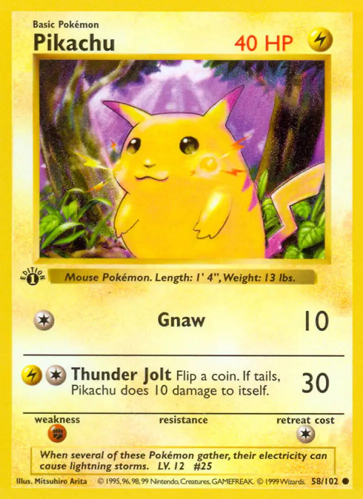 Pikachu (58/102) (Shadowless) [Base Set 1st Edition] - Pokemon Single