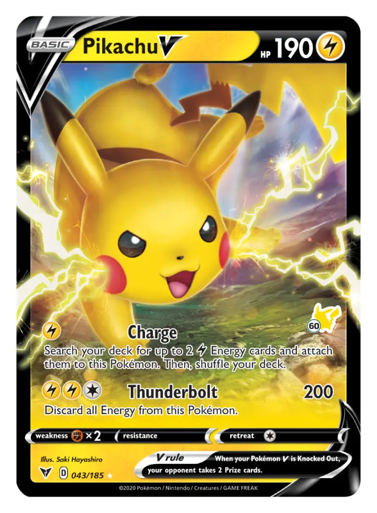 Pikachu V (043/185) (Pikachu Stamp #60) [Battle Academy 2022] - Pokemon Single