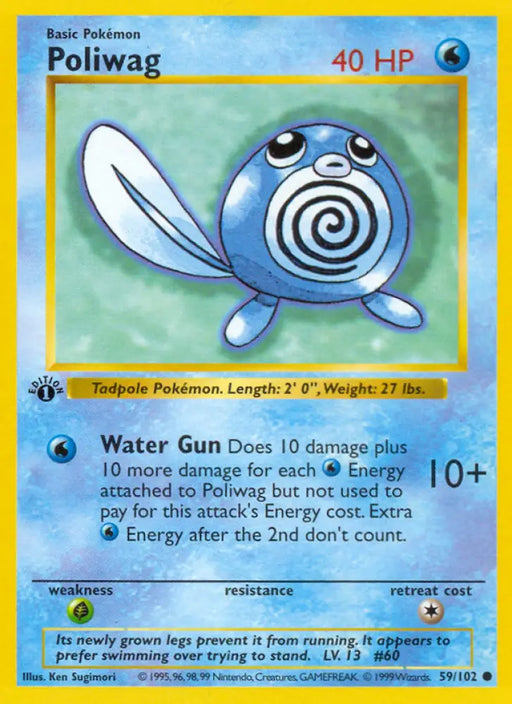 Poliwag (59/102) (Shadowless) [Base Set 1st Edition] - Pokemon Single