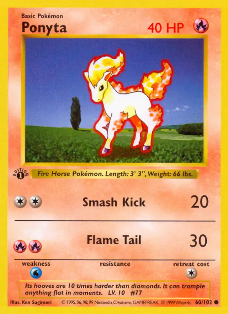 Ponyta (60/102) (Shadowless) [Base Set 1st Edition] - Pokemon Single