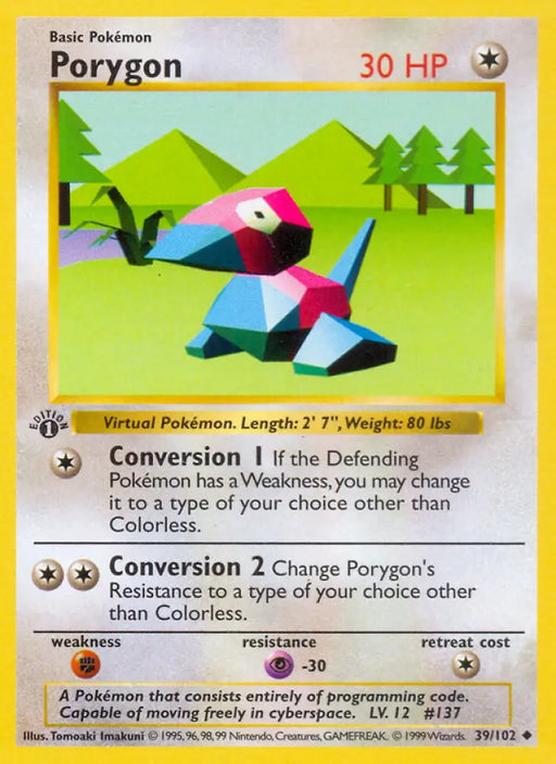 Porygon (39/102) (Shadowless) [Base Set 1st Edition] - Pokemon Single
