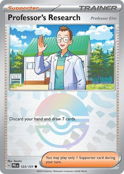 Professor’s Research (123/131) (Professor Elm) (Poke Ball Pattern) [Scarlet & Violet: Prismatic Evolutions] - Pokemon