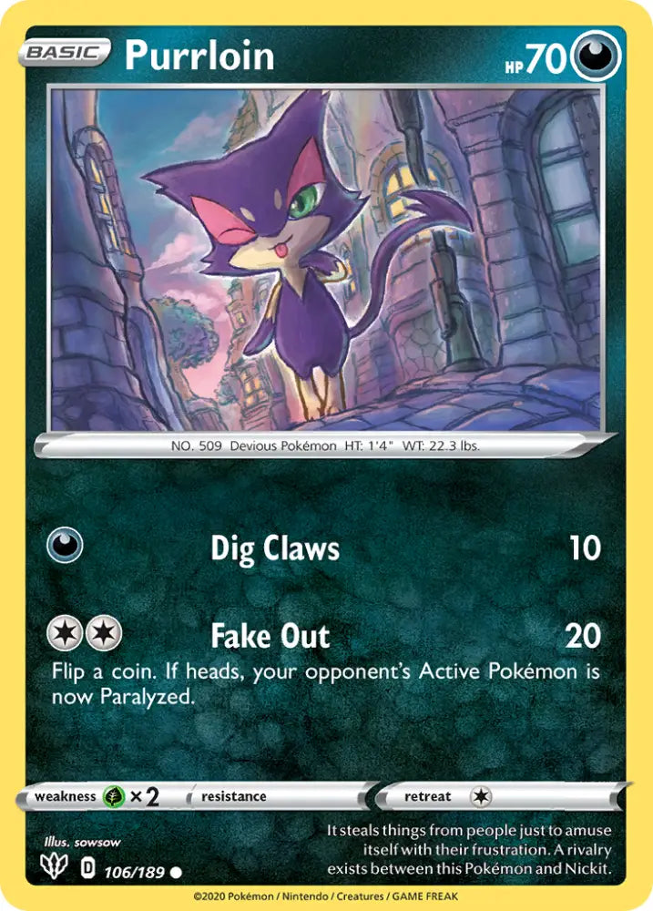 Purrloin (106/189) [Sword & Shield: Darkness Ablaze] - Pokemon Single
