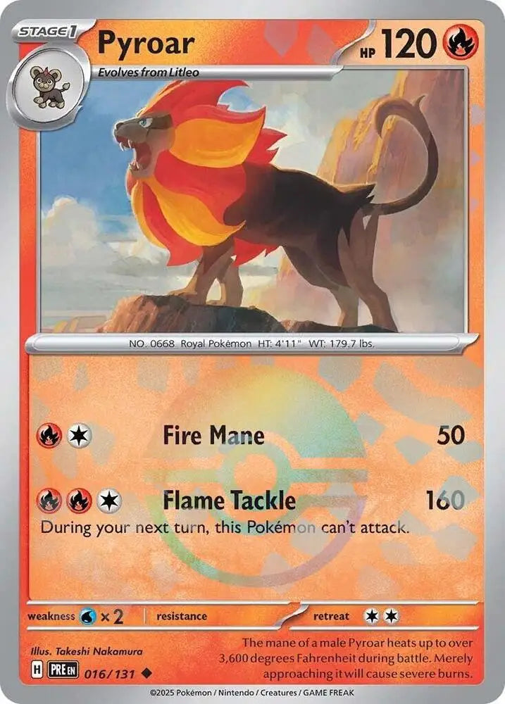 Pyroar (016/131) (Poke Ball Pattern) [Scarlet & Violet: Prismatic Evolutions] - Pokemon Single