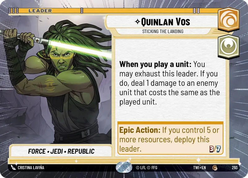 Quinlan Vos - Sticking the Landing (Hyperspace) (293) [Twilight of the Republic] - Star Wars: Unlimited Single