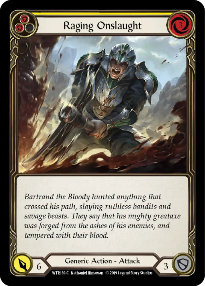 Raging Onslaught (Yellow) [Welcome to Rathe 1st Edition] Alpha Print Rainbow Foil - Flesh And Blood Single