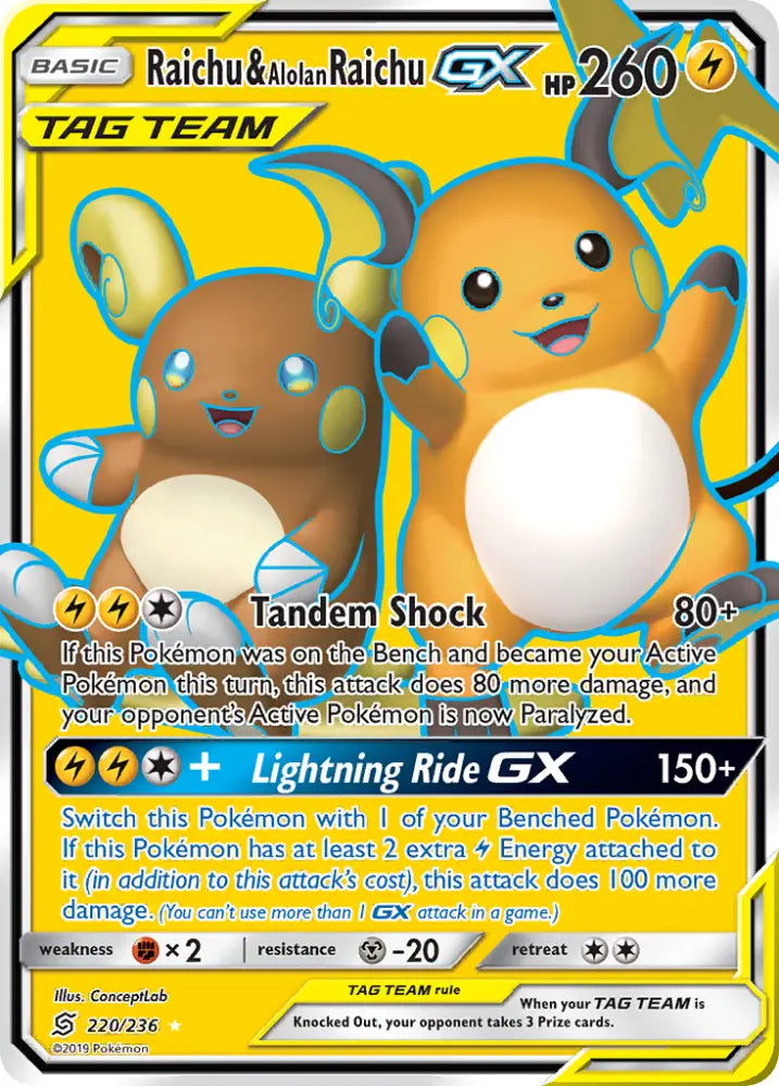 Raichu & Alolan Raichu GX (220/236) [Sun & Moon: Unified Minds] - Pokemon Single