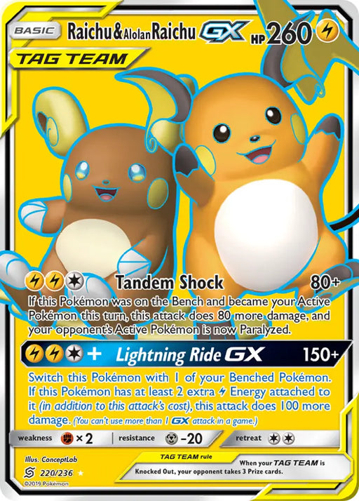 Raichu & Alolan Raichu GX (220/236) [Sun & Moon: Unified Minds] - Pokemon Single