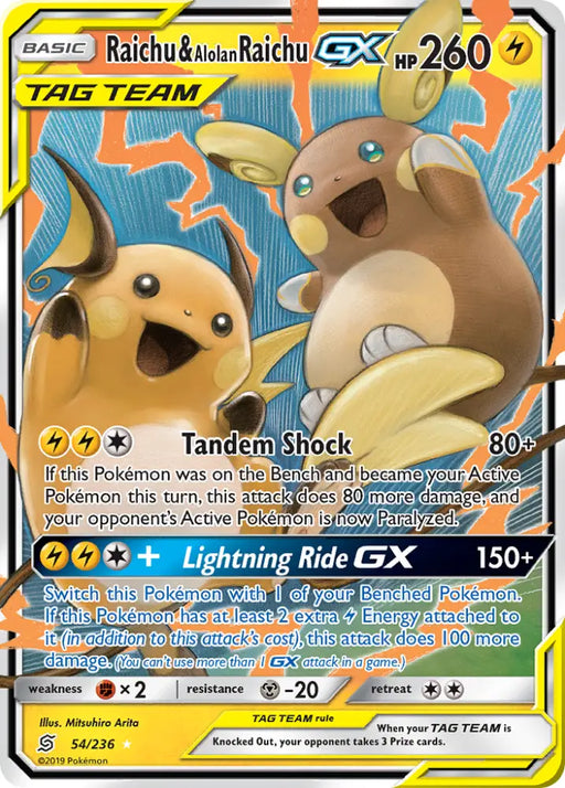 Raichu & Alolan Raichu GX (54/236) [Sun & Moon: Unified Minds] - Pokemon Single
