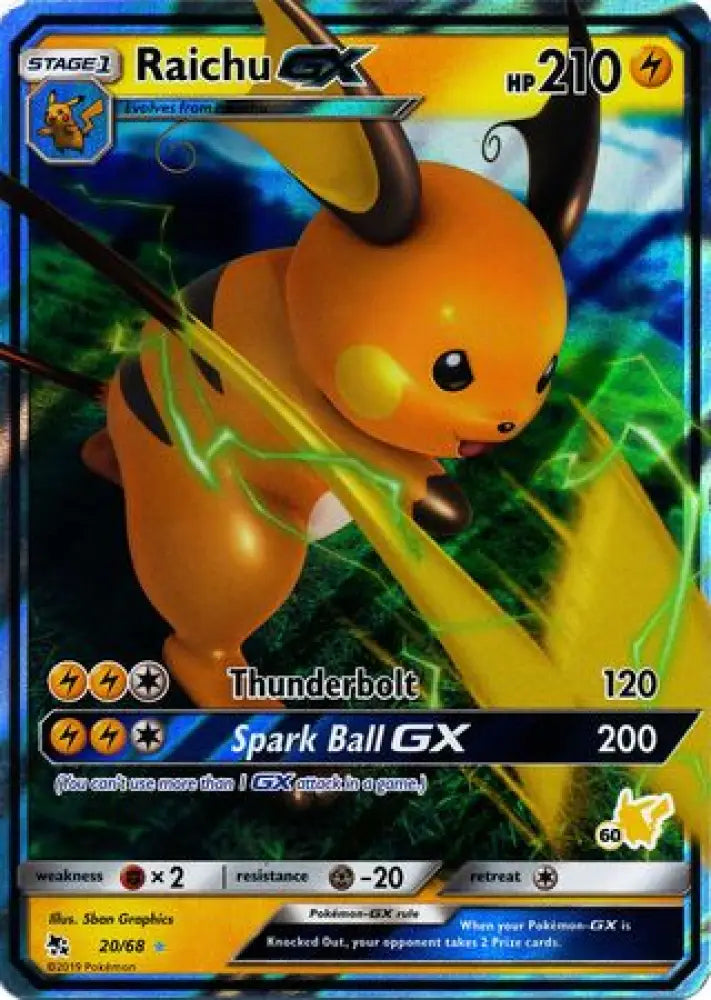 Raichu GX (20/68) (Pikachu Stamp #60) [Battle Academy 2020] - Pokemon Single