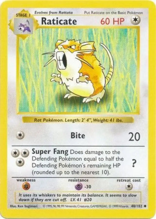 Raticate (40/102) [Base Set Shadowless Unlimited] - Pokemon Single