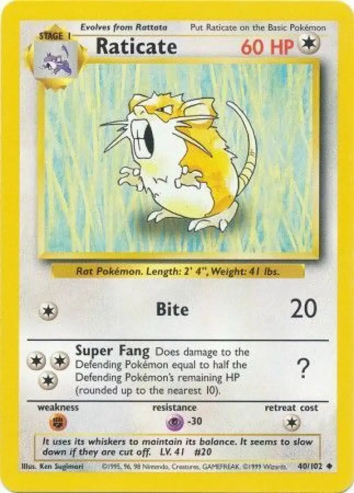 Raticate (40/102) [Base Set Unlimited] - Pokemon Single