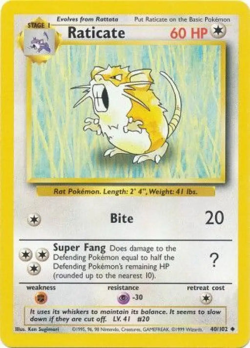 Raticate (40/102) [Base Set Unlimited] - Pokemon Single