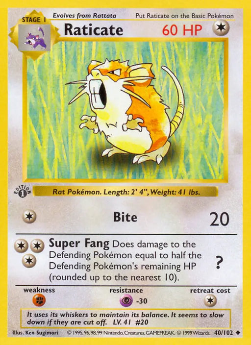 Raticate (40/102) (Shadowless) [Base Set 1st Edition] - Pokemon Single