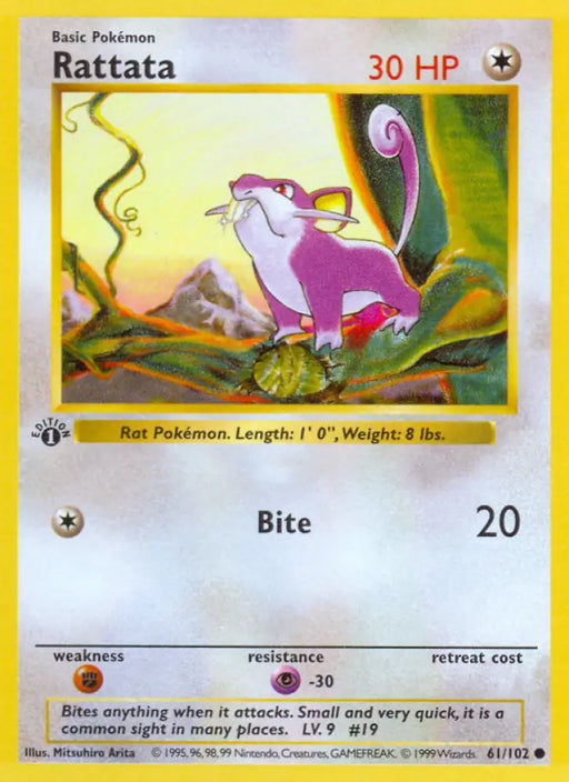 Rattata (61/102) (Shadowless) [Base Set 1st Edition] - Pokemon Single