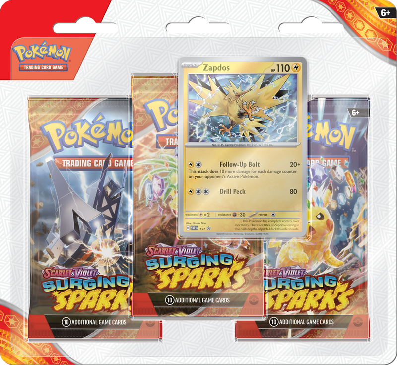 Pokemon SV8 Surging Sparks 3PK Blister Zapdos