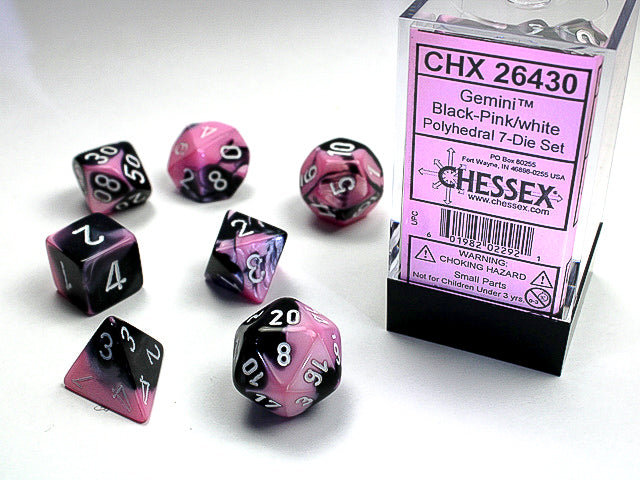 Chessex: Set de 7 dés Gemini noir-rose-blanc