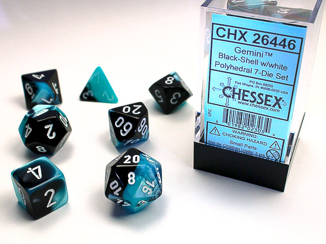 Chessex: Jeu de 7 dés Gemini noir-coquillage/blanc