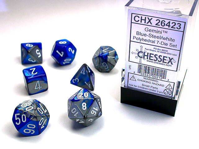 Chessex: Gemini 7-Die Set Blue-Steel/White