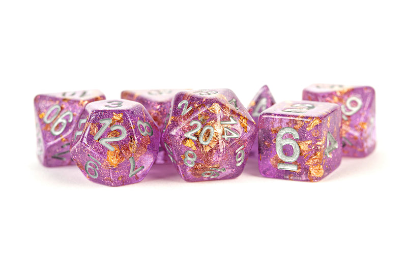 MDG: Resin 7 Dice Set Purple Gold Foil 16mm