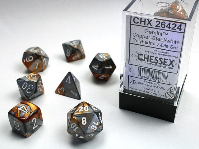 Chessex: Gemini 7-Die Set Copper-Steel/White