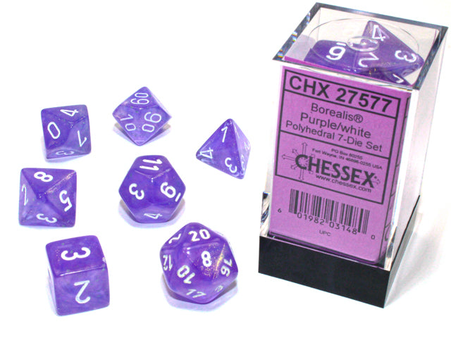 Chessex: Ensemble de 7 dés Borealis Luminary violet/blanc