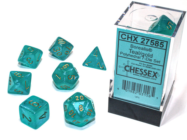 Chessex: Ensemble de 7 dés Borealis Luminary bleu sarcelle/or