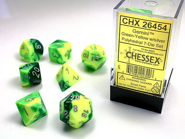 Chessex: Gemini 7-Die Set Green-Yellow/Silver