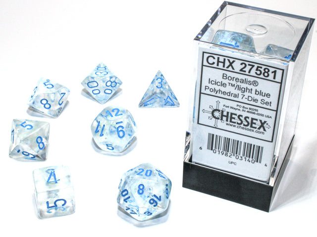 Chessex: Ensemble de 7 dés Borealis : Glaçon/Bleu clair
