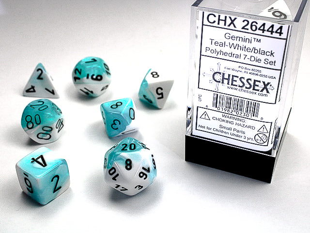 Chessex: Gemini 7-Die SetTeal-White/Black