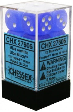 Chessex: Frosted 12D6 Blue/White 16mm