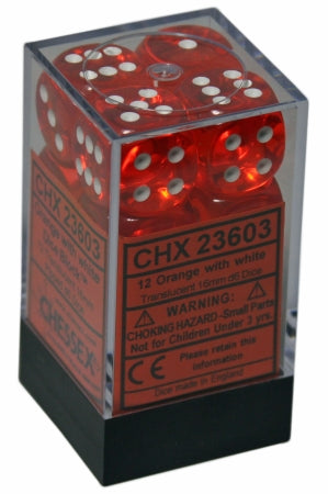Chessex: Translucent 12D6 Orange/White 16mm