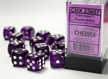 Chessex: Translucent 12D6 Purple/White 16mm