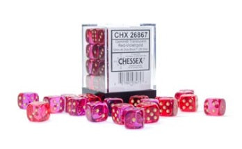 Chessex: Gemini 36D6 Translucide Rouge-Violet/Or 12 mm