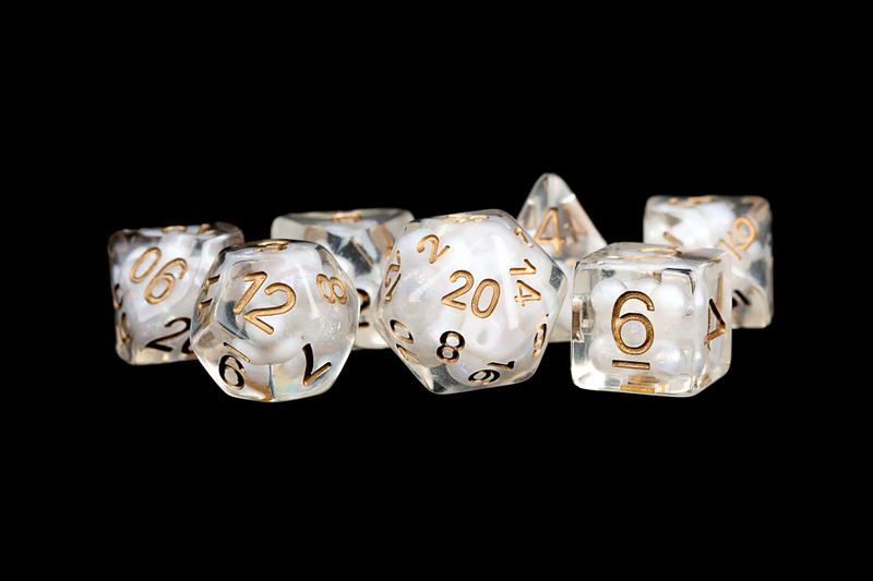 MDG: Resin 7 Dice Set Pearl Copper Numbers 16mm