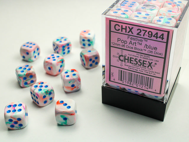 Chessex: Festive 36D6 Pop-Art/Blue 12mm