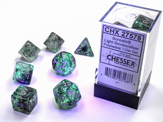 Chessex: Borealis ensemble de 7 dés Lumière fumée/luminaire argenté