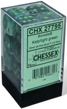 Chessex: Borealis 12d6 Kelp/Light Green Luminary 16mm