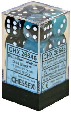 Chessex: Gemini 12d6 Blakc-Shell/White 16mm
