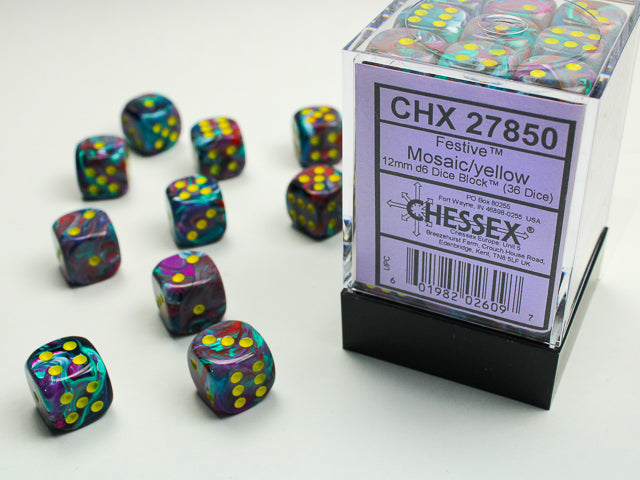 Chessex: Festive 36d6 Mosaic/Yellow 12mm