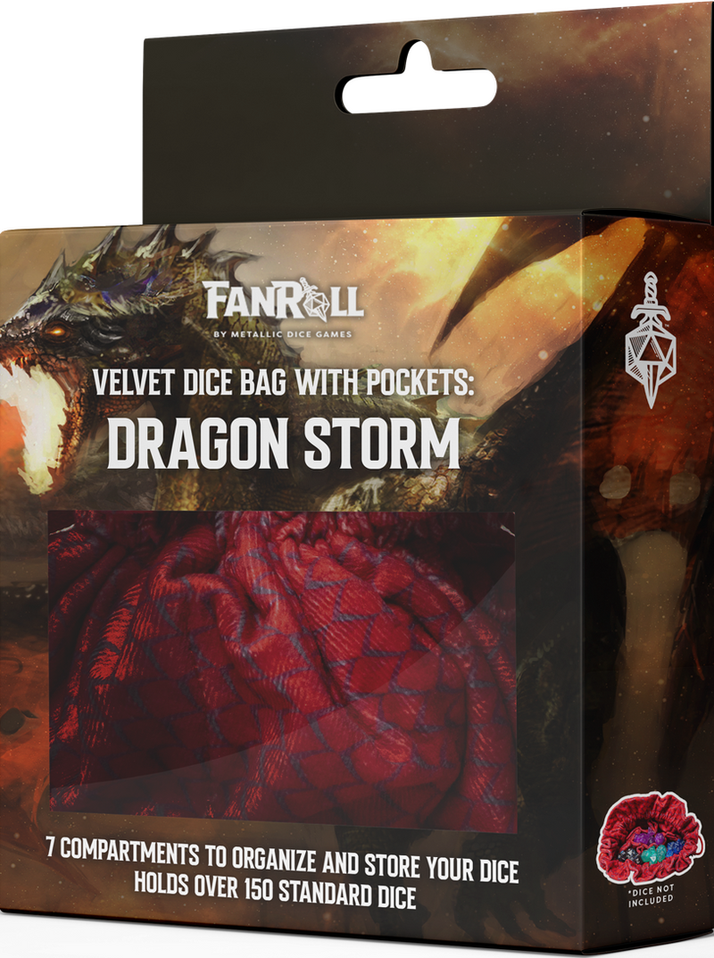 FanRoll Velvet Dice Bag Compartment Dragon Storm Red