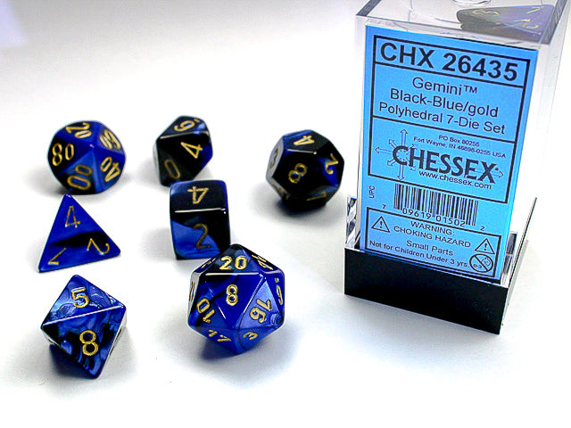 Chessex: Gemini 7-Die Set Black-Blue/Gold