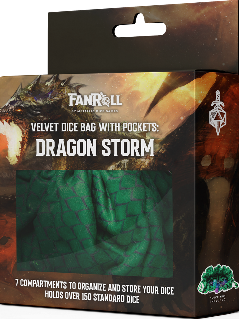 FanRoll Sac à Dés en Velours avec Compartiment Dragon Storm Vert