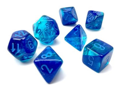 Chessex: Jeu de 7 dés Gemini bleu/bleu clair Luminaire