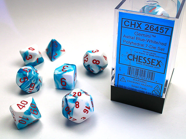 Chessex: Jeu de 7 dés Gemini bleu astral/rouge