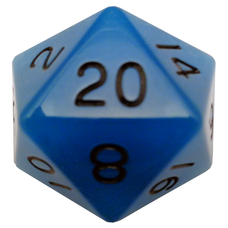 MDG Mega Acrylic Dice d20 Glow Blue Black 35mm