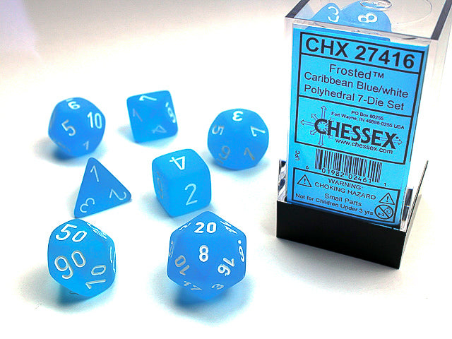 Chessex: Set de 7 dés givrés bleu caraïbe/blanc