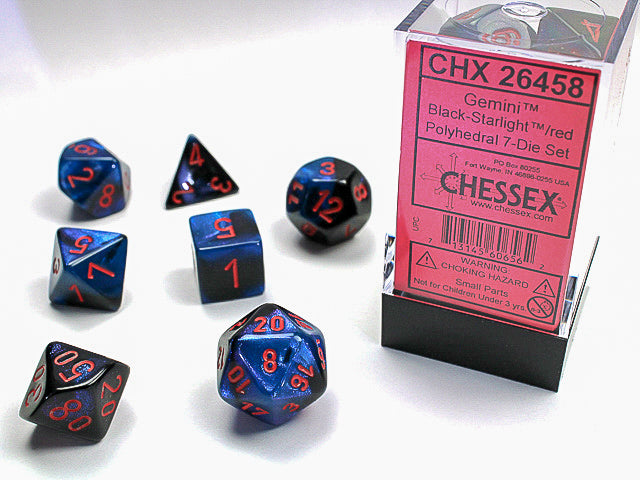 Chessex: Gemini 7-Die Set Black-Starlight/Red